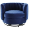 thumbnail image 7 of Armchair Swivel Accent Tufted Chair, Black Blue Navy, Velvet, Modern Contemporary, Living Lounge Cafe Room Hotel Lobby Hospitality, 7 of 7