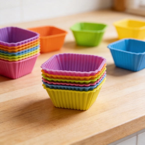 ROSOZ 6 Pack Multi-Color Square Shaped Silicone Muffin Cups, Non-Stick Molds for Cakes and Desserts