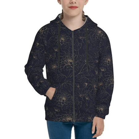 

Hoodies for Women Copper-Gold Gloss Outline Chrysanthemum Long Sleeve Sweatshirt Drawstring Zip Up Hoodie with Pockets Teen Girl Clothes
