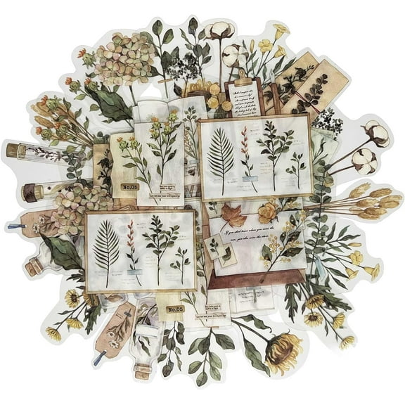 40PCS Vintage Aesthetic Botanical Stickers for Scrapbooking Supplies Kit, Cottagecore Flower Themed Decals Stickers for Bullet Junk Journal Planner Laptop Album Envelop