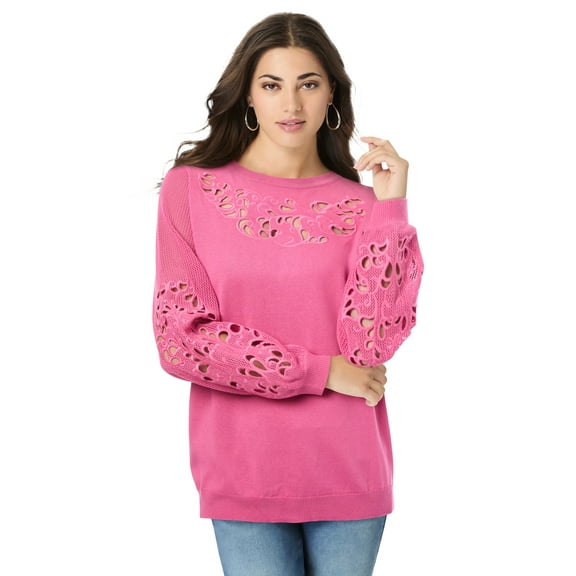 Roaman's Women's Plus Size Pullover Sweater With Cutout Detail
