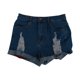 thumbnail image 5 of Mujeres Pantalones Cortos de Denim Alto Elástico Rasgado Bolsillo Cuadrado Laminado Doblado, Pantalones de Pijama Casual para la Playa, Ropa de Dormir Y Diario, 5 of 6