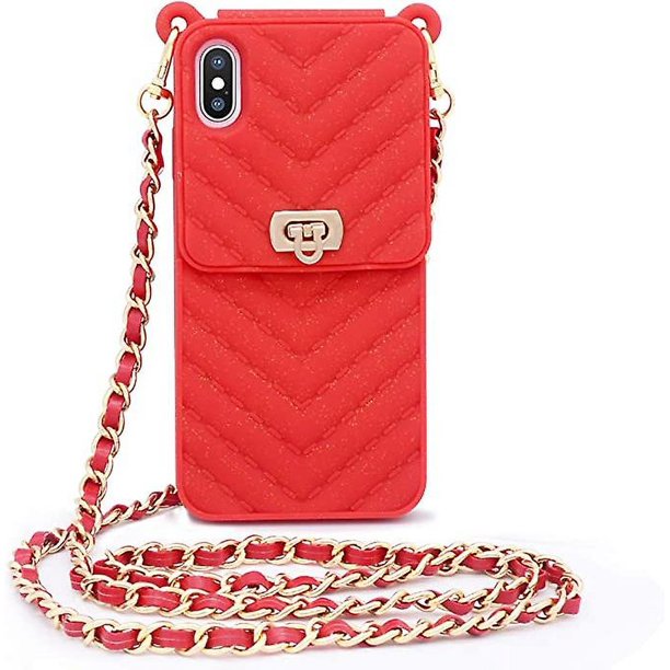 Funda para teléfono móvil tipo billetera para iPhone 12/12pro con cadena para el cuello y bandolera, ranura para tarjetas de crédito, funda para teléfono móvil a prueba de golpes de silicona para mu