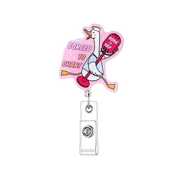 Fun Big White Goose Acrylic Retractable Office/Medical Badge Reel Gift ID Holder Clip