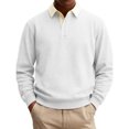 thumbnail image 2 of UDAUDU Mens Casual Cotton Polo Sweatshirts Comfortable Long Sleeve Color Block Button Collared Fall Winter Fleece Pullover Shirts White L, 2 of 5