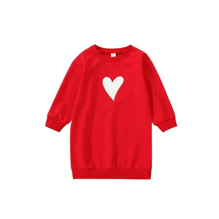 

XBTCLXEBCO Baby Girls Casual Long Sleeve Dress Heart Print Round Collar One-piece