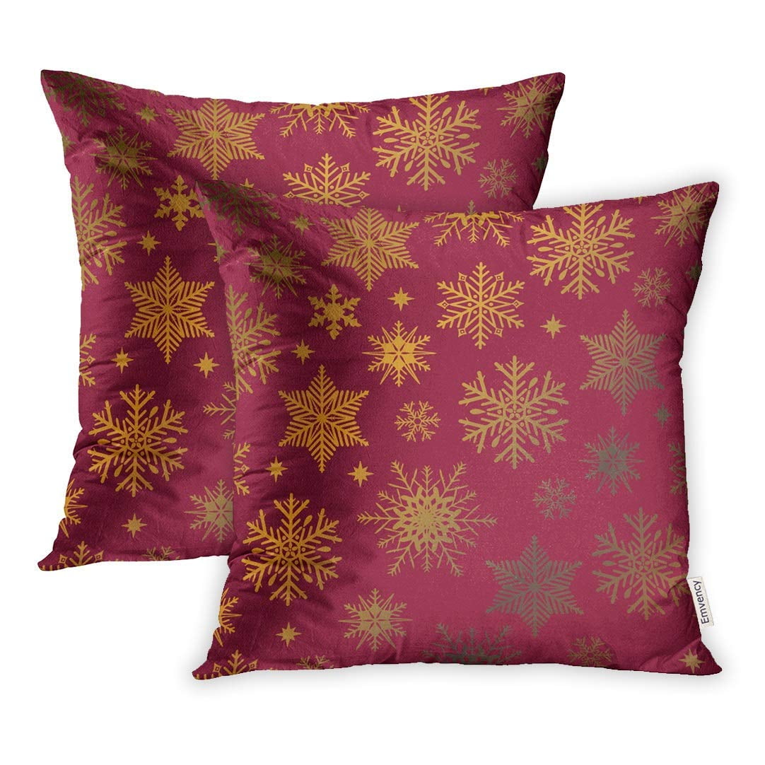 ARHOME Beautiful Gold Snowflakes on Red Winter Bright Pillow Case
