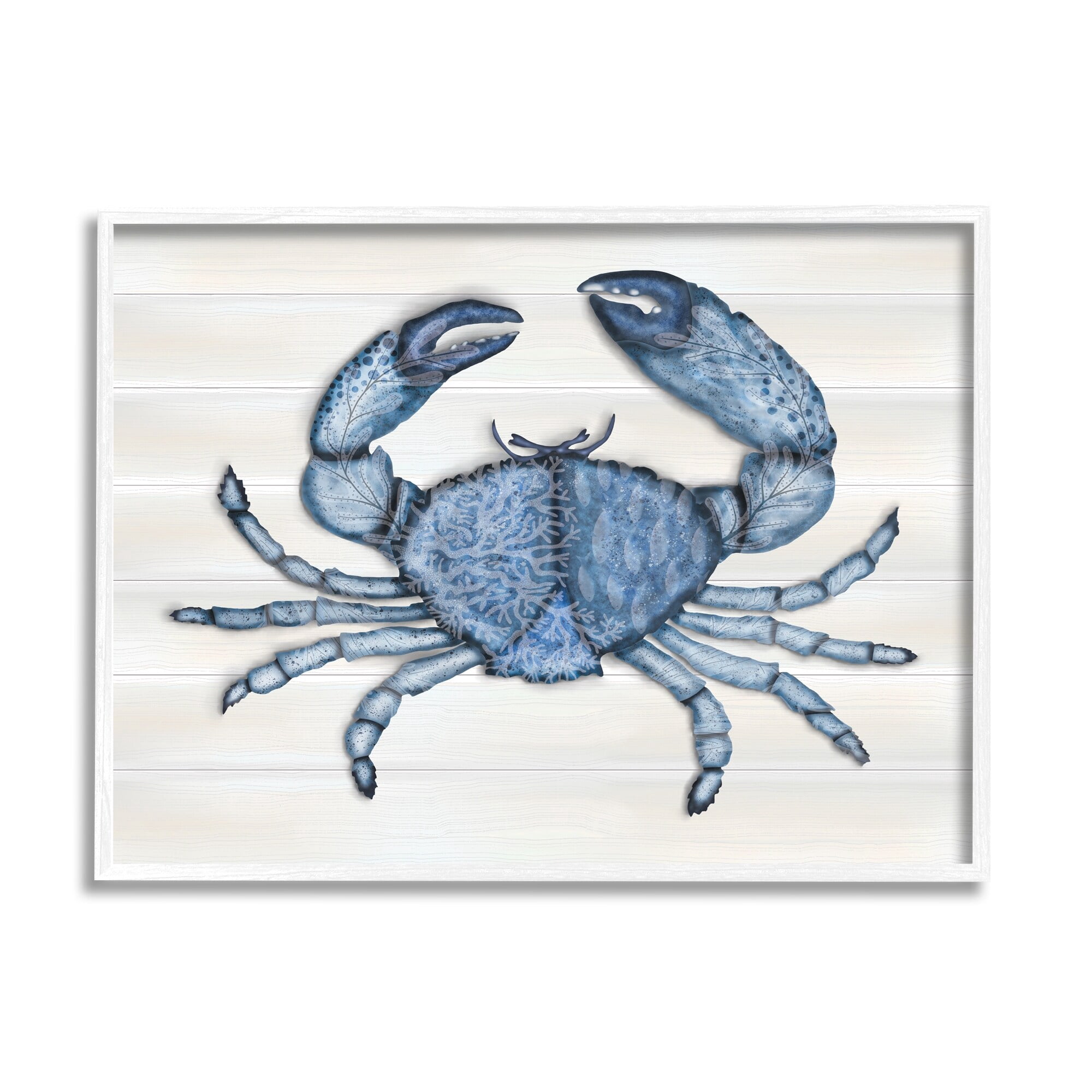Stupell Industries Detailed Blue Crab Grainy Pattern Aquatic Botanicals Graphic Art White Framed Art Print Wall Art, Design by Darlene Seale