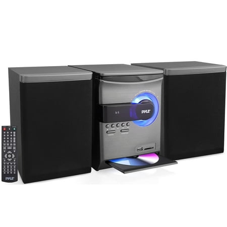 Pyle Home Stereo Shelf System - Powerful Wireless BT Streaming with CD Player FM Radio USB & SD Card Playback 2-Way Music Crisp-Sound Remote Control Dual Stereo Speakers Black PHSKR24