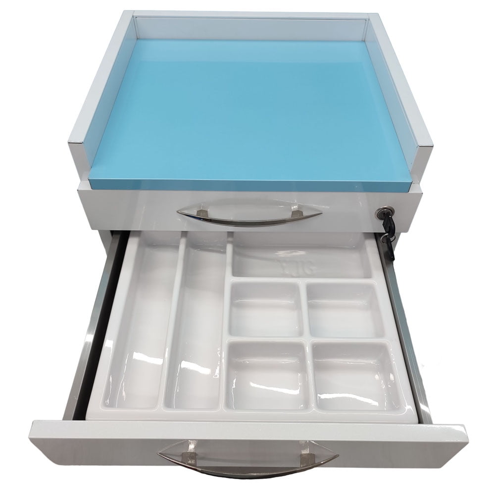 4 Drawers Dental Assistant Mobile Cabinet Office File Storage Cart Lockable Moving Side Cabinet with Lock and 2 Pallets White