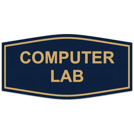 Signs ByLITA Fancy Computer Lab Sign - Laser-Engraved Lettering | Durable ABS Plastic | Vibrant Colors | Powerful Foam Tape (Navy Blue/Gold) - Small