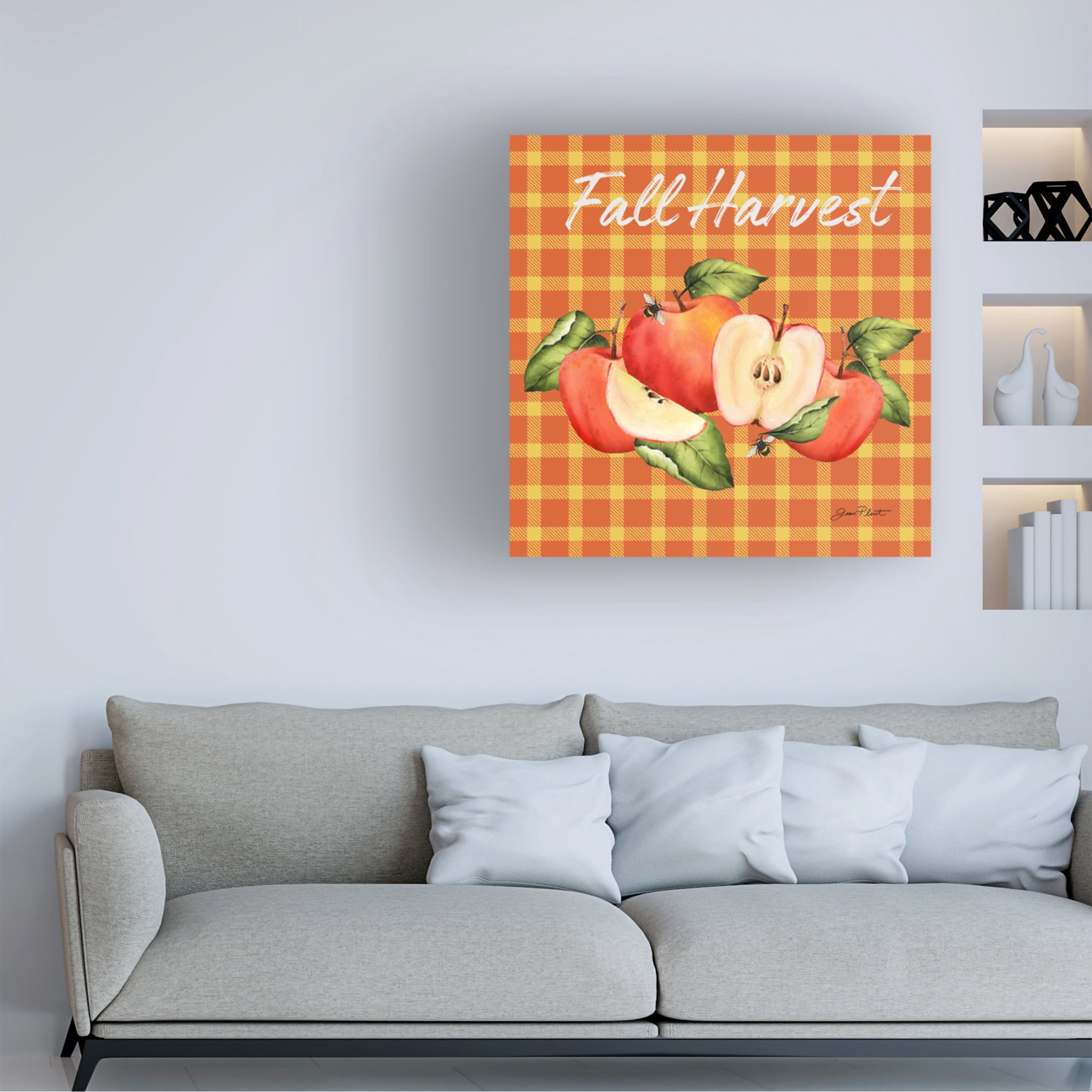 Canvas Wall Art - Jean Plout 'Fall Plaid Celebration B' Wall Art for Living Room, Bedroom, or Office Décor by Trademark Fine Art - 14 x 14 Inches