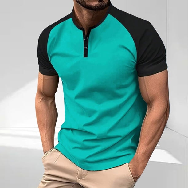 pstuiky camisetas de hombre, Blusas deportivas informales de verano para hombre, de manga corta, color liso, con cuello en V ropa de hombre m
