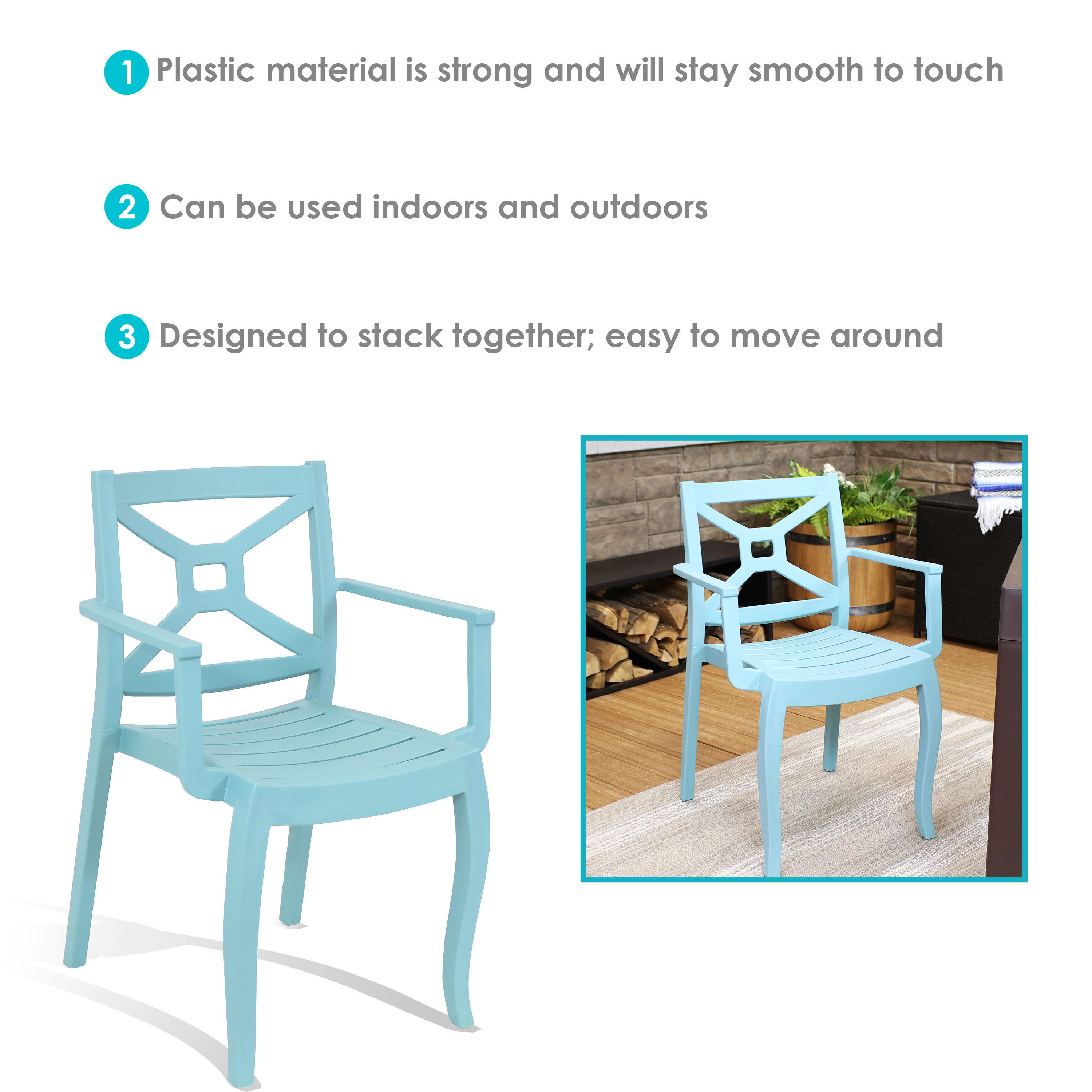 Sunnydaze Tristana Plastic Outdoor Dining Armchair - Spring Blue - Set of 4 - image 4 of 10