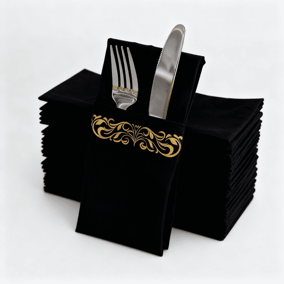 Paper Black Airlaid Napkin Prefolded Dinner Napkins With Built In Flatware Pocket For Silverware Valentine Wedding Party Christmas Day