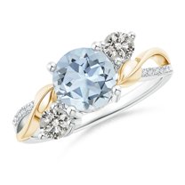 ANGARA Natural 1.12 ct Aquamarine & Diamond Engagement Ring in 14K White & Yellow Gold for Women (Size-7mm) | March Birthstone, Anniversary, Jewelry Gift for Women | Natural Aquamarine Ring