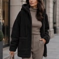 thumbnail image 4 of Plus Size Womens Fuzzy Winter Coats Full Zip Oversized Lightweight Hooded Fall Jackets with Pockets Drawstring Long Sleeve Loose Outerwear Size to 4XL, 4 of 9