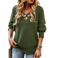 thumbnail image 1 of Suéter de punto cruzado con cuello en V manga larga color puro suéter casual de moda para mujer verde militar S, 1 of 6