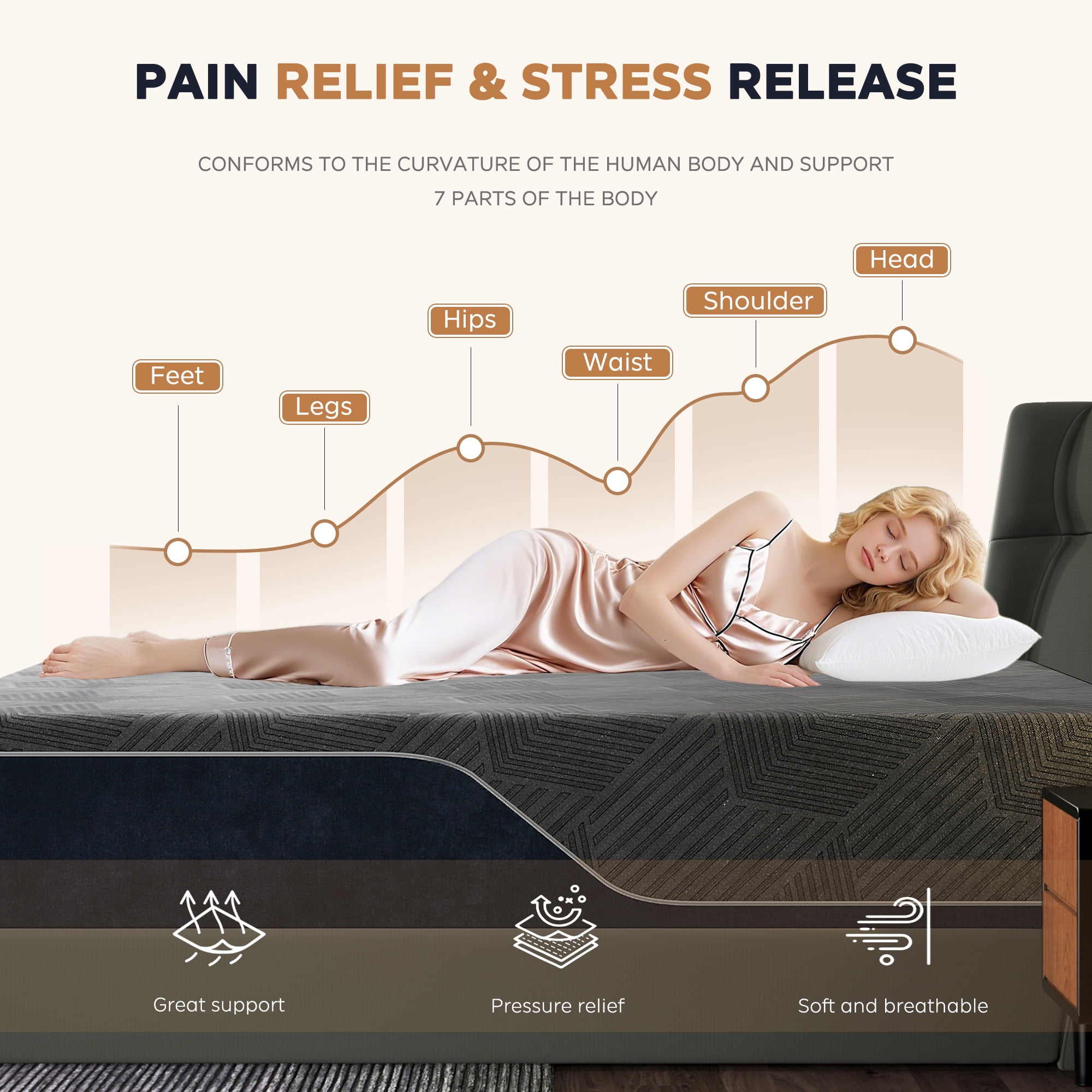Bamboo Charcoal Memory Foam Mattress,14 Inch King Size Medium Firm Cooling Gel Mattress for Pressure Relief, CertiPUR-US Certified & Fiberglass Free,Washable Cover, Mattress in A Box, Black & Grey