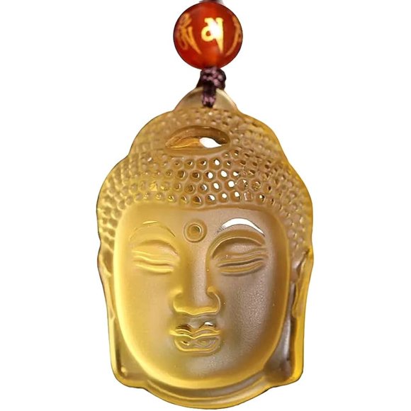 Crystal Buddha Head Pendant Necklace,Natural Yellow Citrine Charm Reiki Carved Figure Amulet Gifts for Women Men(65CM)