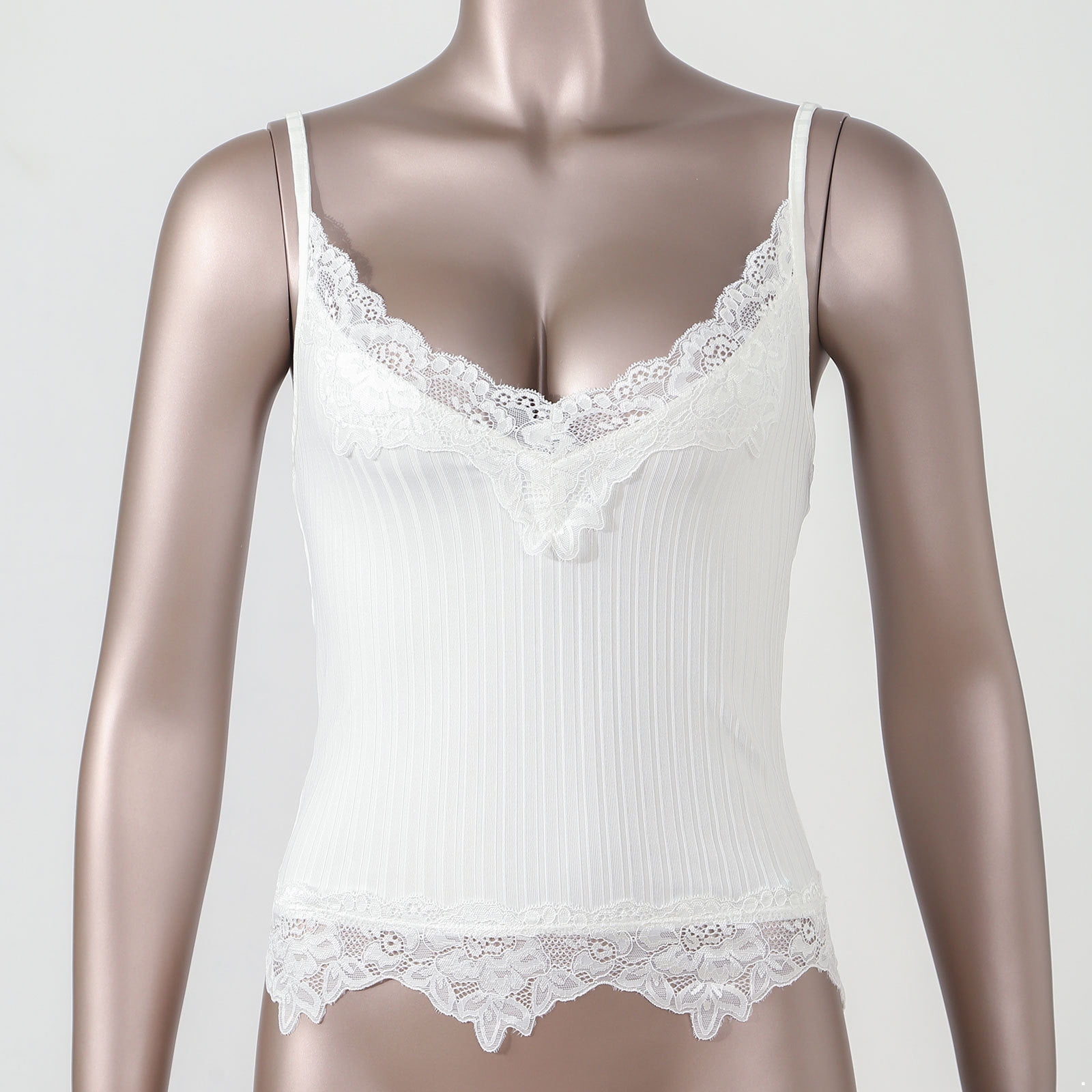 トップス fairy grunge White frill camisole Women Lace Frill Cami Crop Top Fairy Grunge Spaghetti Strap