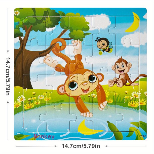 5.79in/14.7cm 20pcs/pack Wooden Puzzle Cartoon Animals Car Letter Number Pattern Jigsaw Puzzles Game, Kids Educational Learning Toys For Children