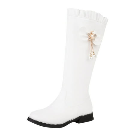 

Fashion Women Shoes Leather Solid Side Zipper Bow Pearl Pendant Knee High Boots
