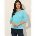 thumbnail image 2 of DARING DIVA Women's Elbow Sleeves Boat Neck Slim Fit Classic Tee XL Aqua Blue, 2 of 6