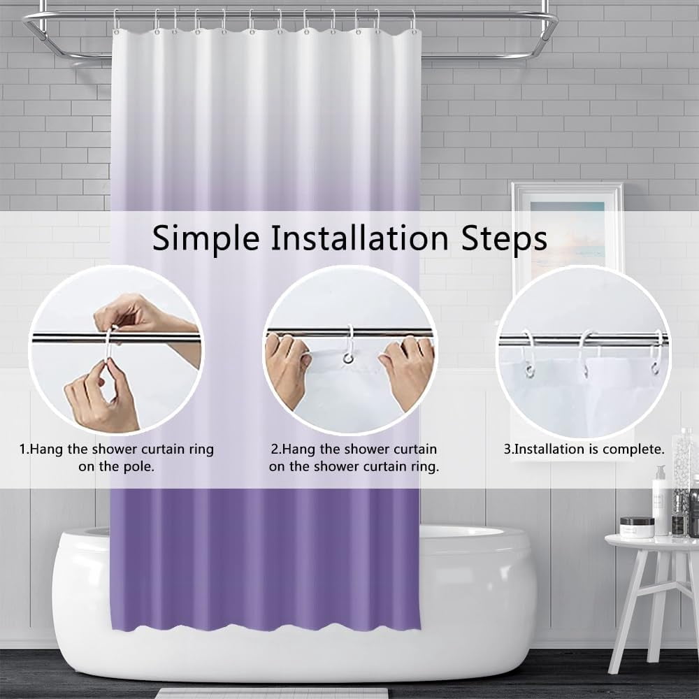 Lavender Shower Curtain Set with Hooks Modern Ombre White Purple Shower Curtains for Bathroom Hotel Dorm Solid Boho Waterproof Fabric Shower Curtain 84x72inches
