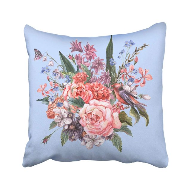 Ramo de Flores de primavera ABPHQTO Con Rosas Jacintos Mariposas y Flores Silvestres Funda de almohada 45x45 cm