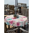 thumbnail image 2 of Outdoor Tablecloth with Umbrella Hole for Patio/Picnic/Party/Camping, Blue Pink Flowers Waterproof Table Cloth Round Cover Washable, Spring Garden Floral Rustic Burlap (Dia 60"), 2 of 8