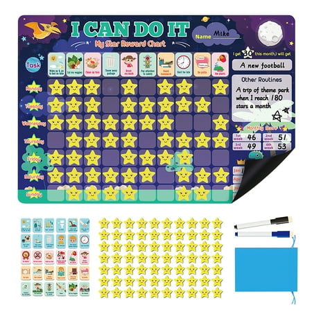 

Magnetic Children Behavior Star Reward Chore Chart Flexible Chart with Full Magnet Backing Dinosaur Self-discipline Form Fridge Magnet for Home