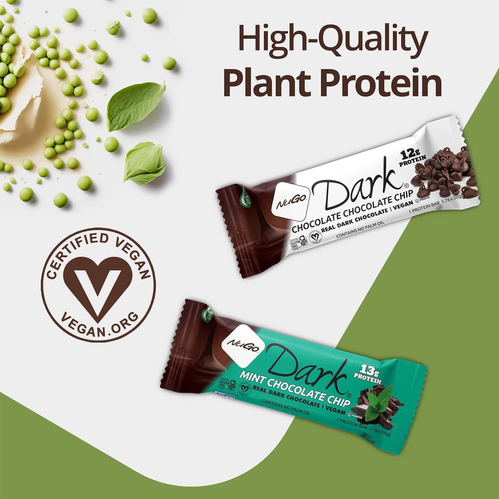 NuGo Dark Chocolate Mint Chocolate Chip, 13g Vegan Protein, Gluten Free, 12 Count