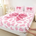 thumbnail image 3 of Homewish Teens Girls Kawaii Ribbon Bowtie 4-Piece Full Size Sheets,Pink White Bed Sheets,Leopard Print Lightweight Sheet Sets,Luxury Bedroom Decor, 3 of 7