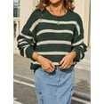 thumbnail image 2 of Striped Sweater Women Fall Winter Clothes Blouses Long Sleeve Crew Neck Knit Pullover Sweater Tops  Green M, 2 of 8
