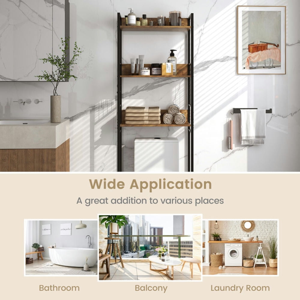 Finihen Toilet Storage Rack, Towel Rack, Towel Holder, 3-Tier Over-the-Toilet Storage Rack with 3 Hooks, for Bathroom, Rustic Brown