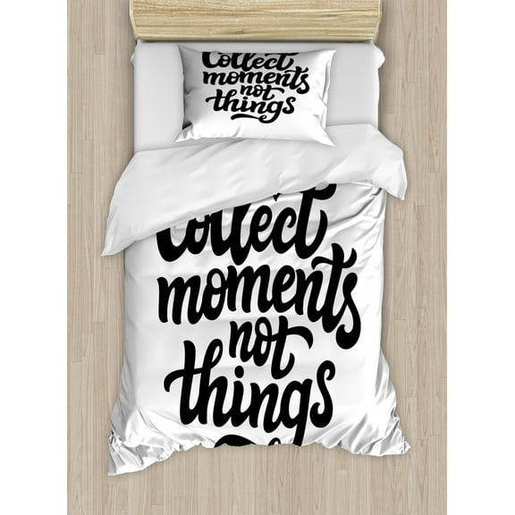 Saying Duvet Cover Set Twin Size, Monochrome Hand Drawn Bold Text Wise Message About Life Experienced Sayings, Decorative 2 Piece Bedding Set with 1 Pillow Sham, Dark Grey and White, by Ambesonne