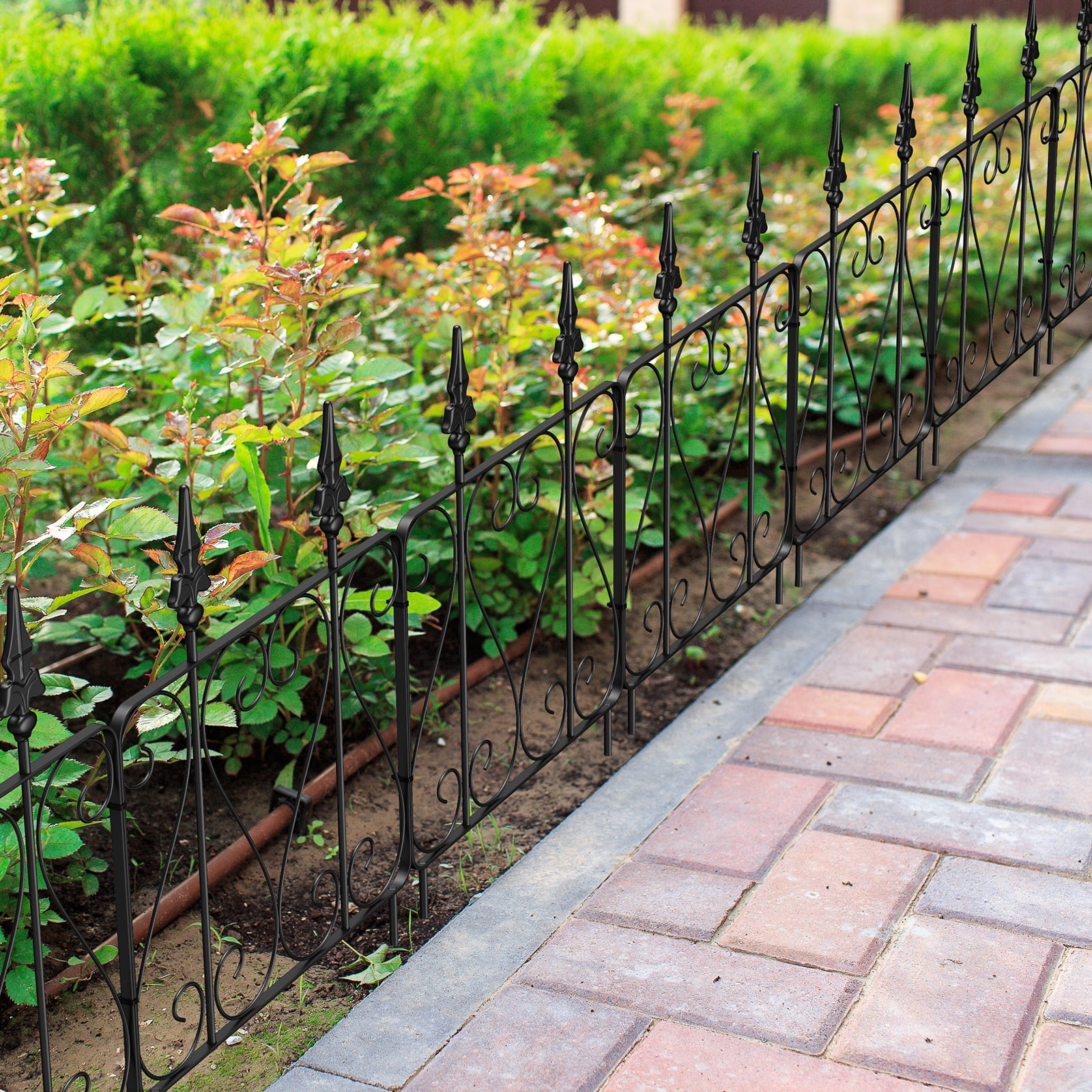 Oumilen 23.5 "H x 10 Ft Square No-Dig Decorative Garden Fence Animal Barrier with Patterned Round Wire