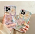thumbnail image 3 of Case for Apple mobile phone series, Colorful Retro Oil Painting Printed Flower Laser Beam Glossy Pattern Cute Curly Waves Border Exquisite Phone Cover Stylish Durable Silica gel Protective Case, 3 of 9
