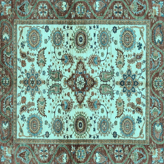 Ahgly Company Indoor Square Oriental Light Blue Traditional Area Rugs, 6' Square