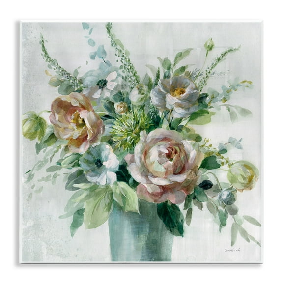 Stupell Industries Sage & Peach Blossoms Botanical & Floral Painting Unframed Art Print Wall Art, 12 x 12