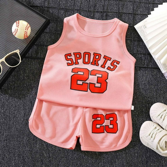 HAYIMI Child Kids Summer Basketball O-Neck Tops Shorts Boys Girls Mesh Vest And Shorts Sportswear Lightweight Outfit Sets Toddler Holiday Cartoon Clothes Sets