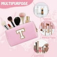 thumbnail image 4 of Soda Candy Initial Small Makeup Bag Personalized A-Z Chenille Preppy Patch Makeup Pouch Cute Toiletry Bag for Women Mom PU Cosmetic Bag for Purse Birthday Xmas Valentine Gift, T, 4 of 7