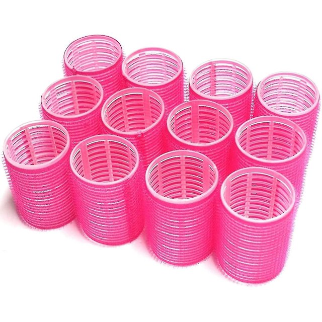 Rulos para el cabello grandes de 48 mm, autoagarre, rizadores de peluquería para salón, grandes, (rojo rosa), paquete de 12/24