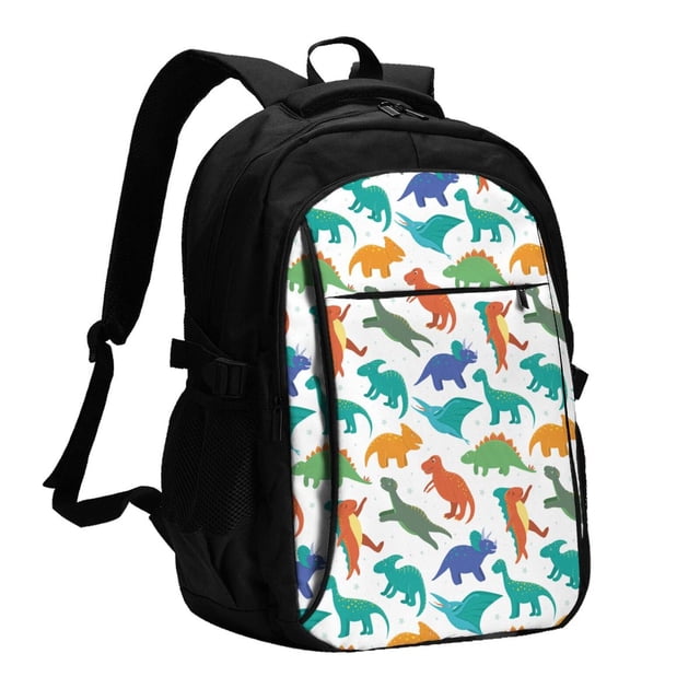 Fotbe Colorful Dinosaur Mochila con Estampado y Puerto USB para Hombre y Mujer, Mochila Antirrobo, Mochila de Viaje, Mochila Escolar, Mochila Universitaria