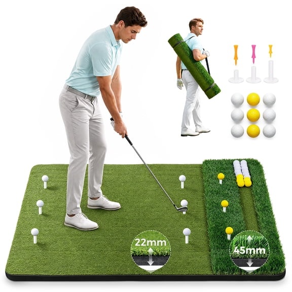 Vipuse 5*4FT Premium Golf Hitting Mat - Indoor/Outdoor Golf Practice Mat with Fairway & Rough Turf, Includes Golf Balls, Tees & strap, Perfect for Swing, Chipping & Driving Training for All Skil