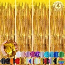 Gold Metallic Tinsel Foil Fringe Curtains, 4 Pack 3.3x8.3 Feet Party Streamer Curtains for Birthday Party Decorations, Halloween Decor, Foil Curtain Backdrop for Bachelorette Party
