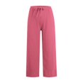 thumbnail image 4 of Yubnlvae Women's Cotton Linen Drawstring Pants - High Waist Wide Leg Trousers with Pockets - Bohemian Casual Palazzo Bottoms (S-XXXL) (Hot Pink | L), 4 of 7
