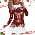 thumbnail image 1 of Vestido de alce de dibujos animados para mujer, minivestido Sexy de manga corta con copos de nieve de Navidad, ropa de fiesta de invierno, 1 of 5