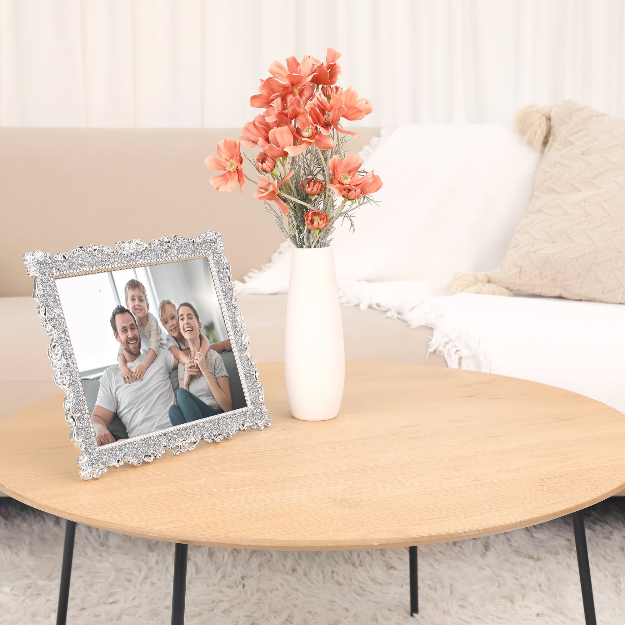 Unique Bargains Plated Picture Frame with Crystal Photo Frames Silver Oval Shape Silver Rectangle -2Pcs 8x10